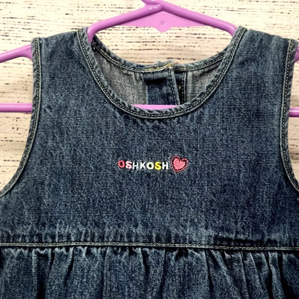 Vintage Oshkosh Denim Butterfly Embroidered Dress‎ Size 18 months